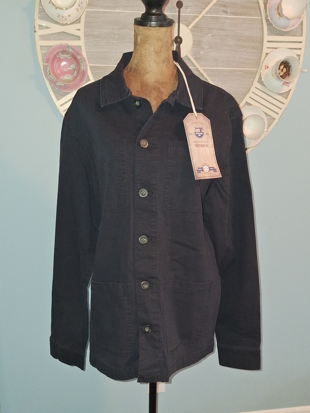 Women's Navy Button-Front Shirt Jacket